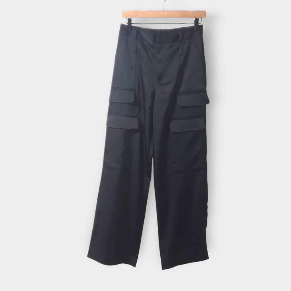 Noli Shop Milan Satin Cargo Pants Black Size 4 Wide Leg Contemporary
